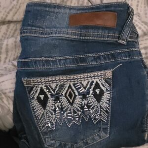Wallflower Dark Blue Skinny Jeans with Embroidered Beaded Pocket